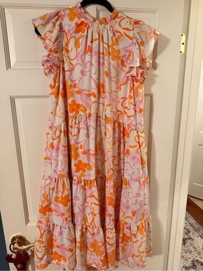 Pinch Pink and Orange Floral Tiered Dress for Kids